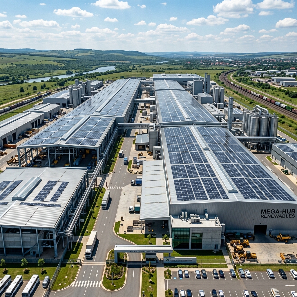 Industrial factory roof solar power grid